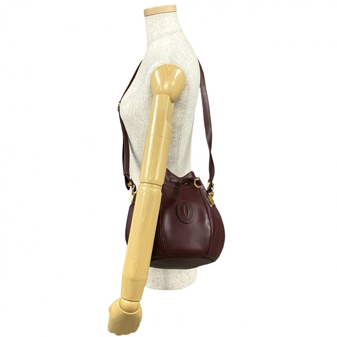 CARTIER Shoulder Bag leather wine-red Must Line