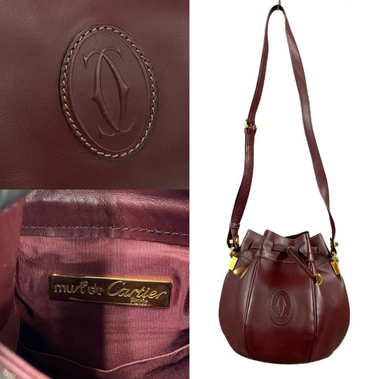 CARTIER Shoulder Bag leather wine-red Must Line