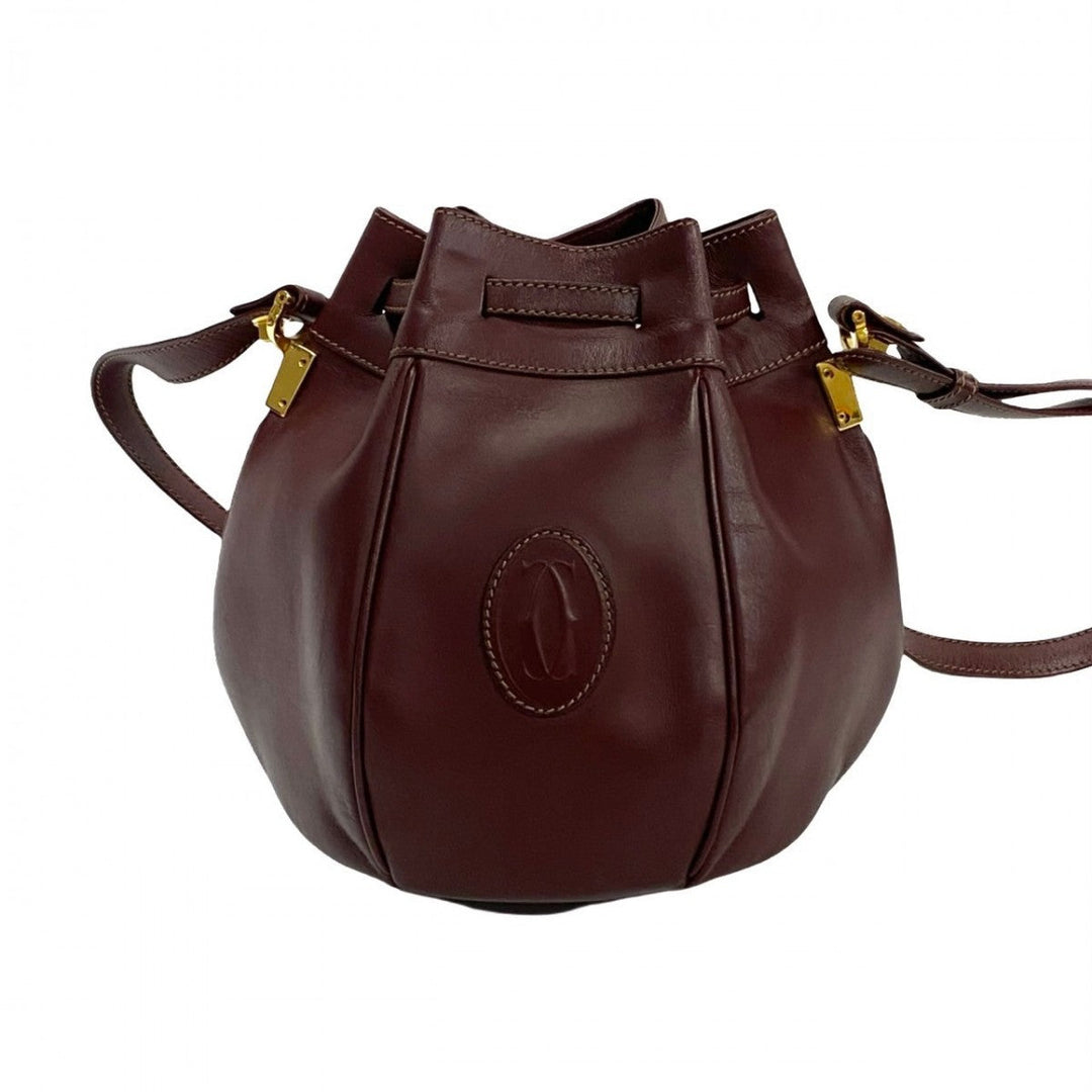 CARTIER Shoulder Bag leather wine-red Must Line