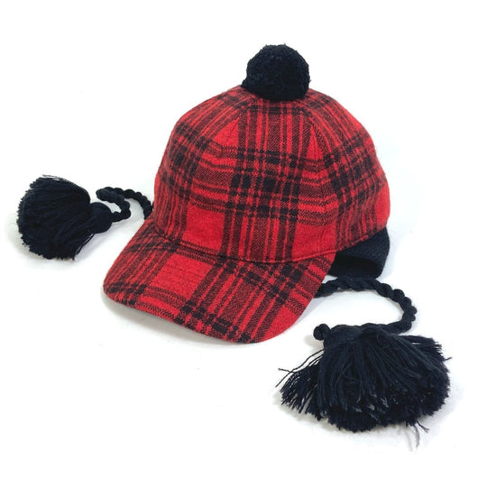 GUCCI cap 439029 Cotton, Wool, Acrylic Red Knit hat check Women S Used Authentic