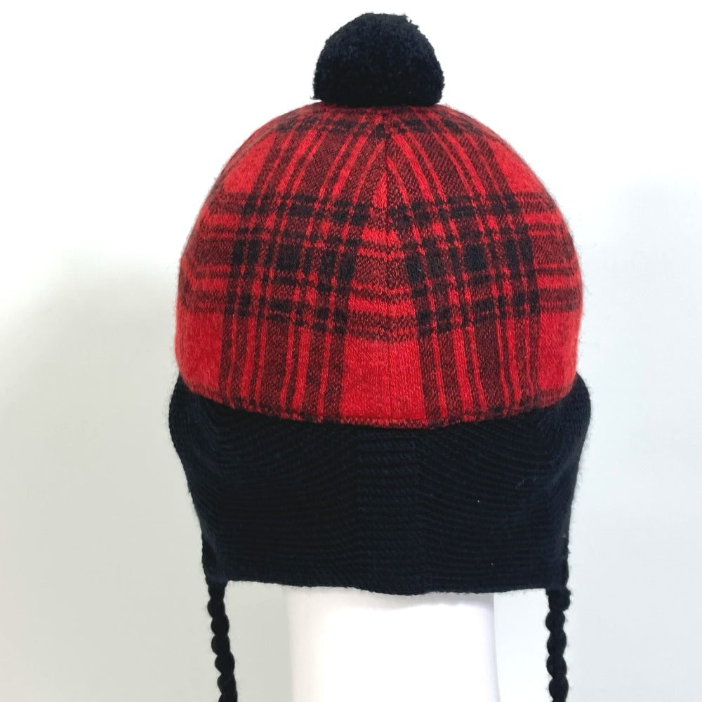 GUCCI cap 439029 Cotton, Wool, Acrylic Red Knit hat check Women S Used Authentic
