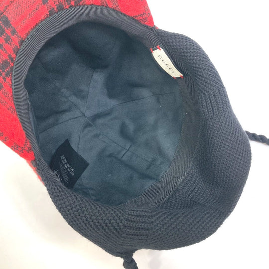 GUCCI cap 439029 Cotton, Wool, Acrylic Red Knit hat check Women S Used Authentic