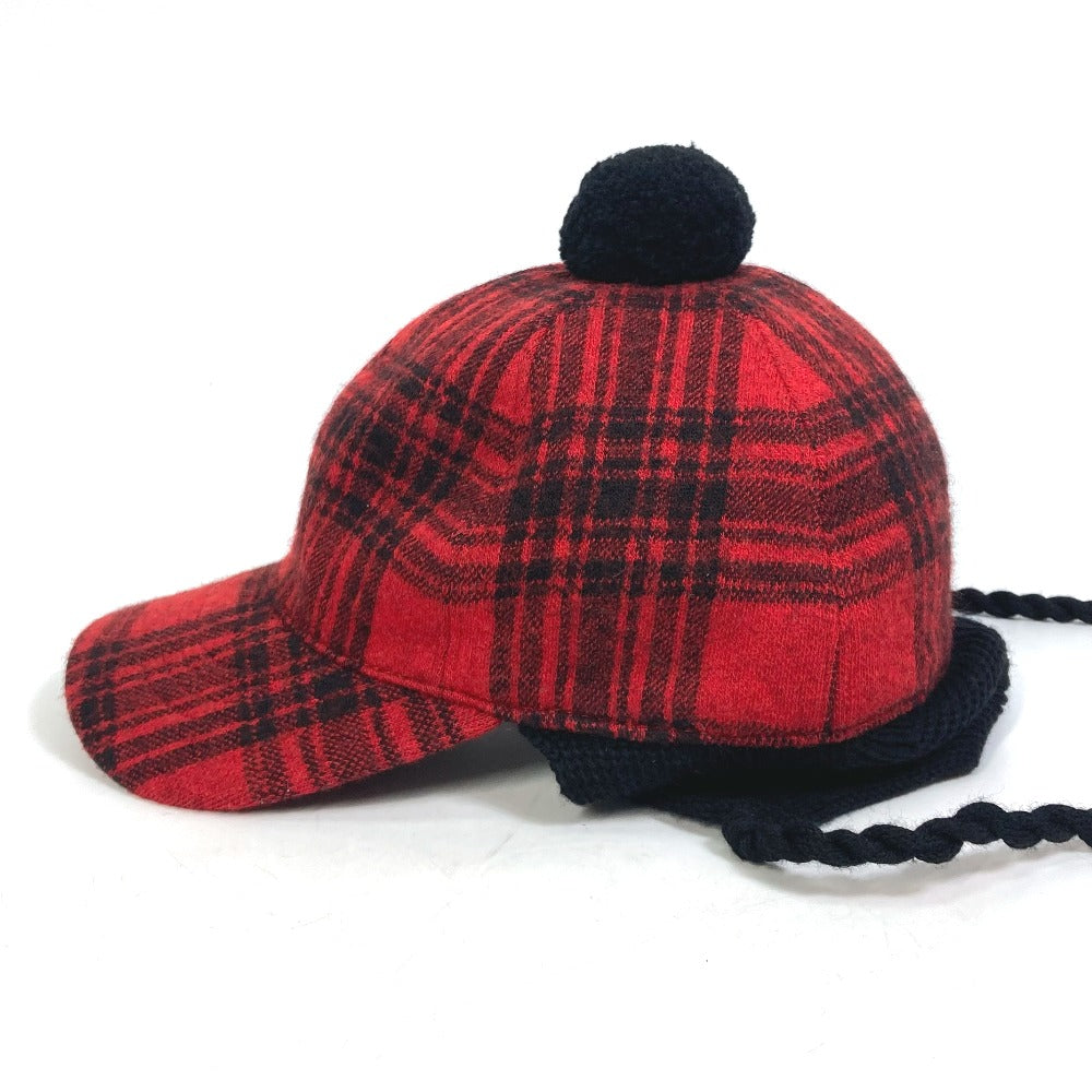 GUCCI cap 439029 Cotton, Wool, Acrylic Red Knit hat check Women S Used Authentic