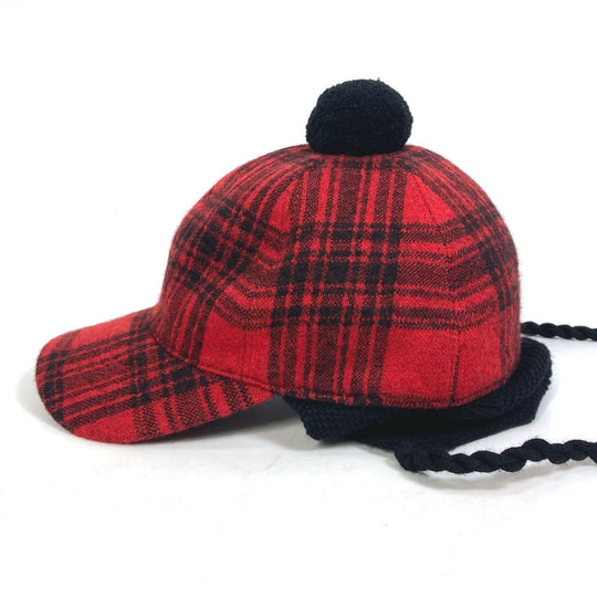 GUCCI cap 439029 Cotton, Wool, Acrylic Red Knit hat check Women S Used Authentic