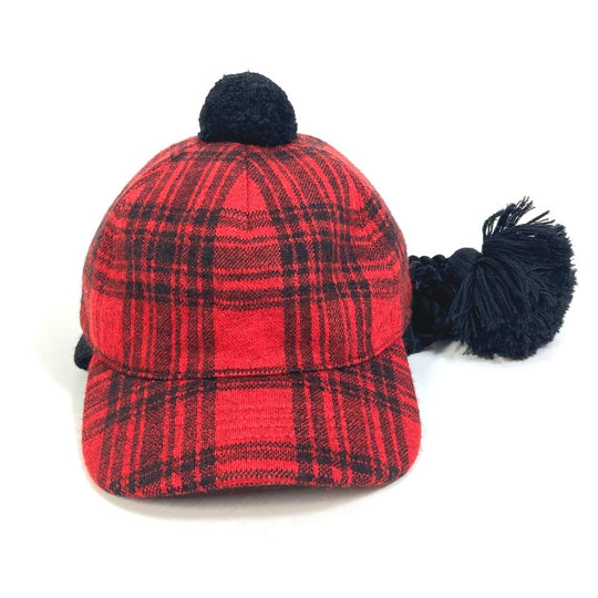 GUCCI cap 439029 Cotton, Wool, Acrylic Red Knit hat check Women S Used Authentic