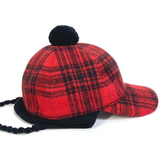 GUCCI cap 439029 Cotton, Wool, Acrylic Red Knit hat check Women S Used Authentic