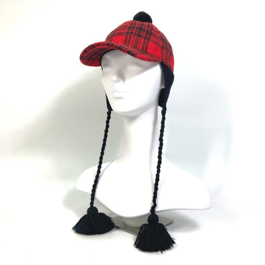 GUCCI cap 439029 Cotton, Wool, Acrylic Red Knit hat check Women S Used Authentic