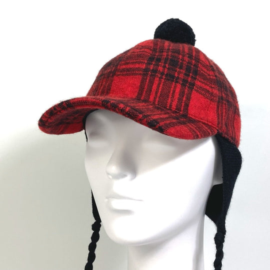 GUCCI cap 439029 Cotton, Wool, Acrylic Red Knit hat check Women S Used Authentic