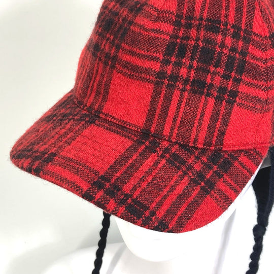 GUCCI cap 439029 Cotton, Wool, Acrylic Red Knit hat check Women S Used Authentic