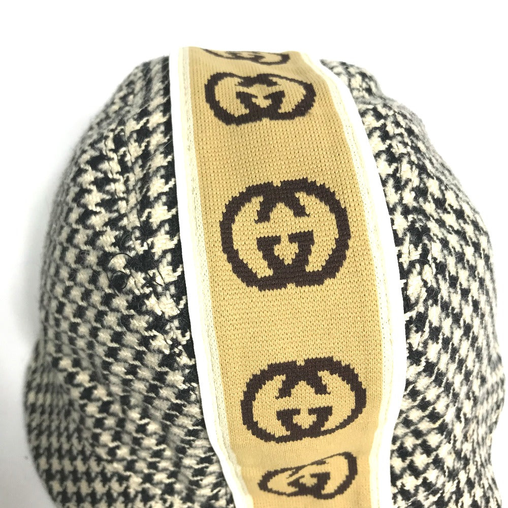 GUCCI hat cotton black Interlocking G GG Houndstooth mens L Used Authentic