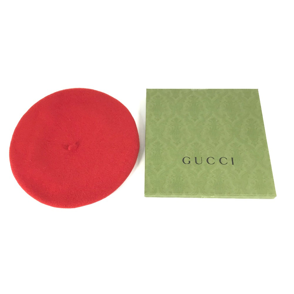 GUCCI beret 714343 wool Red GG logo Women M Used Authentic