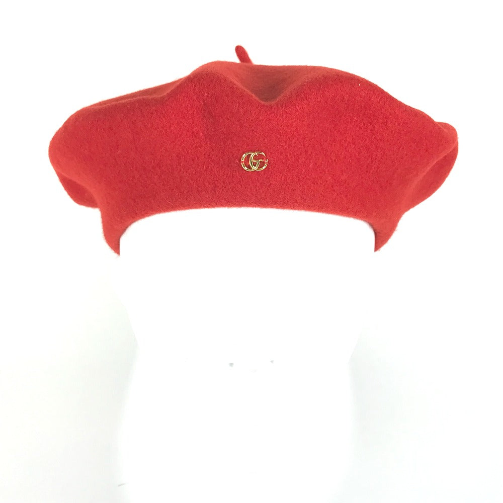 GUCCI beret 714343 wool Red GG logo Women M Used Authentic