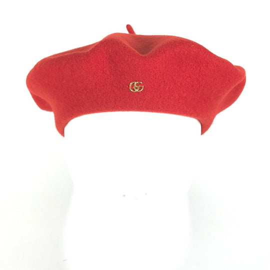 GUCCI beret 714343 wool Red GG logo Women M Used Authentic