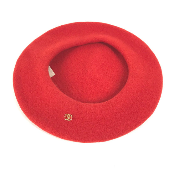 GUCCI beret 714343 wool Red GG logo Women M Used Authentic