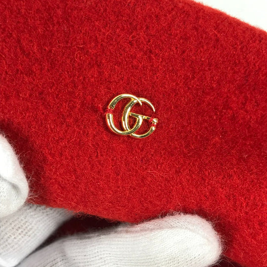 GUCCI beret 714343 wool Red GG logo Women M Used Authentic