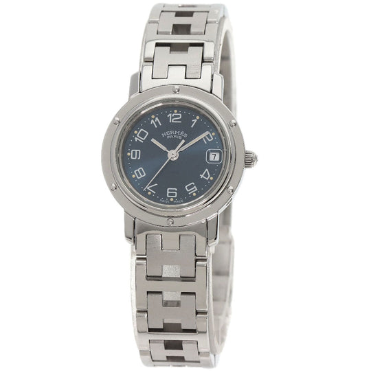 HERMES Watches Quartz CL4.210 Stainless Steel , Stainless Steel Silver Clipper blue dial Women Used Authentic