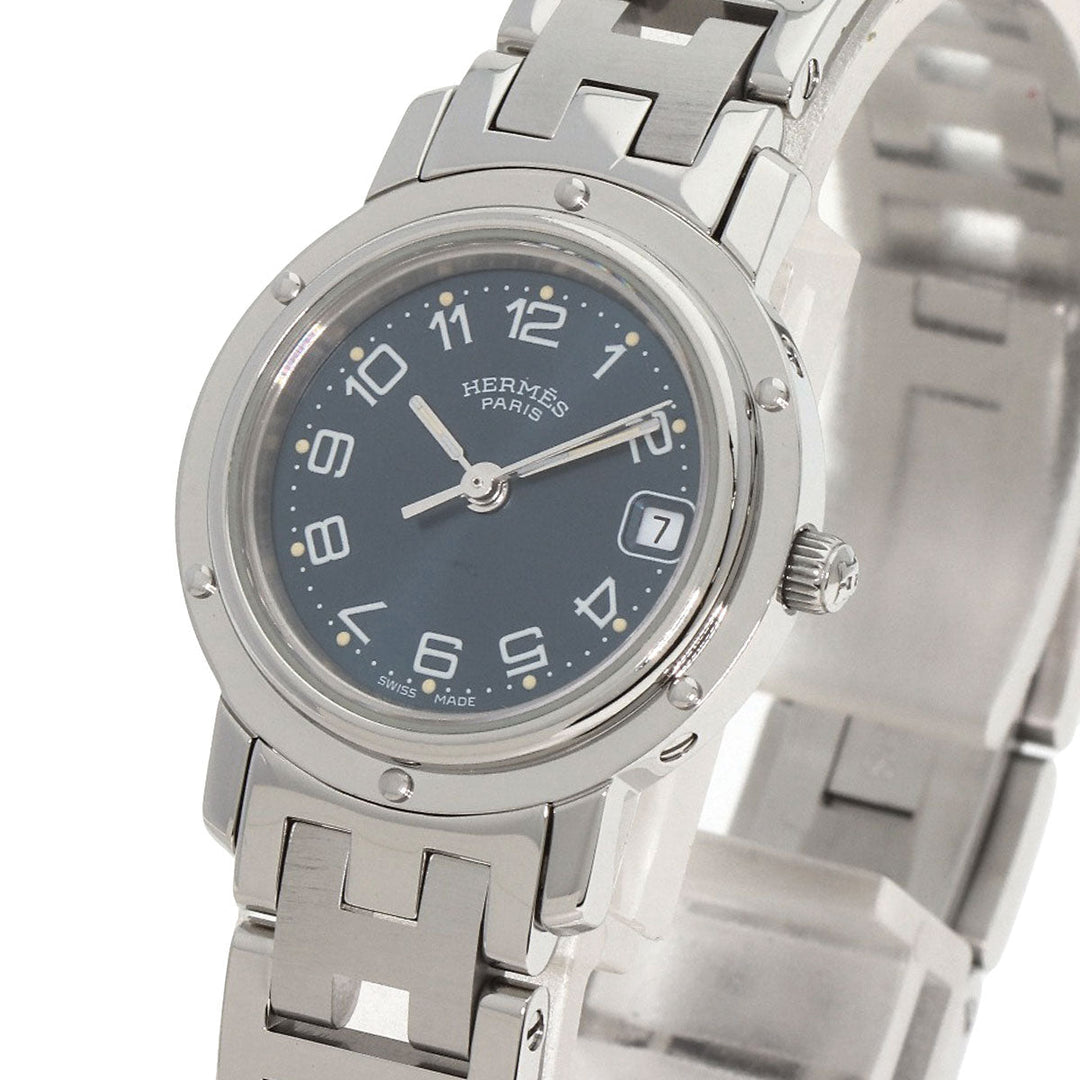HERMES Watches Quartz CL4.210 Stainless Steel , Stainless Steel Silver Clipper blue dial Women Used Authentic