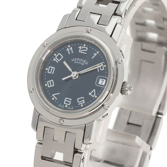 HERMES Watches Quartz CL4.210 Stainless Steel , Stainless Steel Silver Clipper blue dial Women Used Authentic