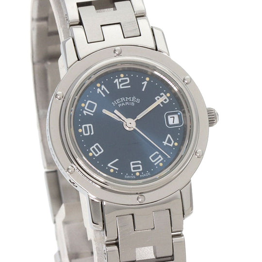 HERMES Watches Quartz CL4.210 Stainless Steel , Stainless Steel Silver Clipper blue dial Women Used Authentic