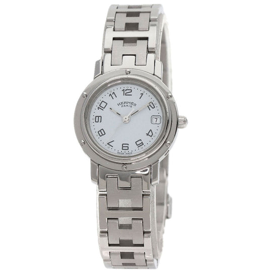 HERMES Watches Quartz CL4.210 Stainless Steel , Stainless Steel Silver Clipper white dial Women Used Authentic