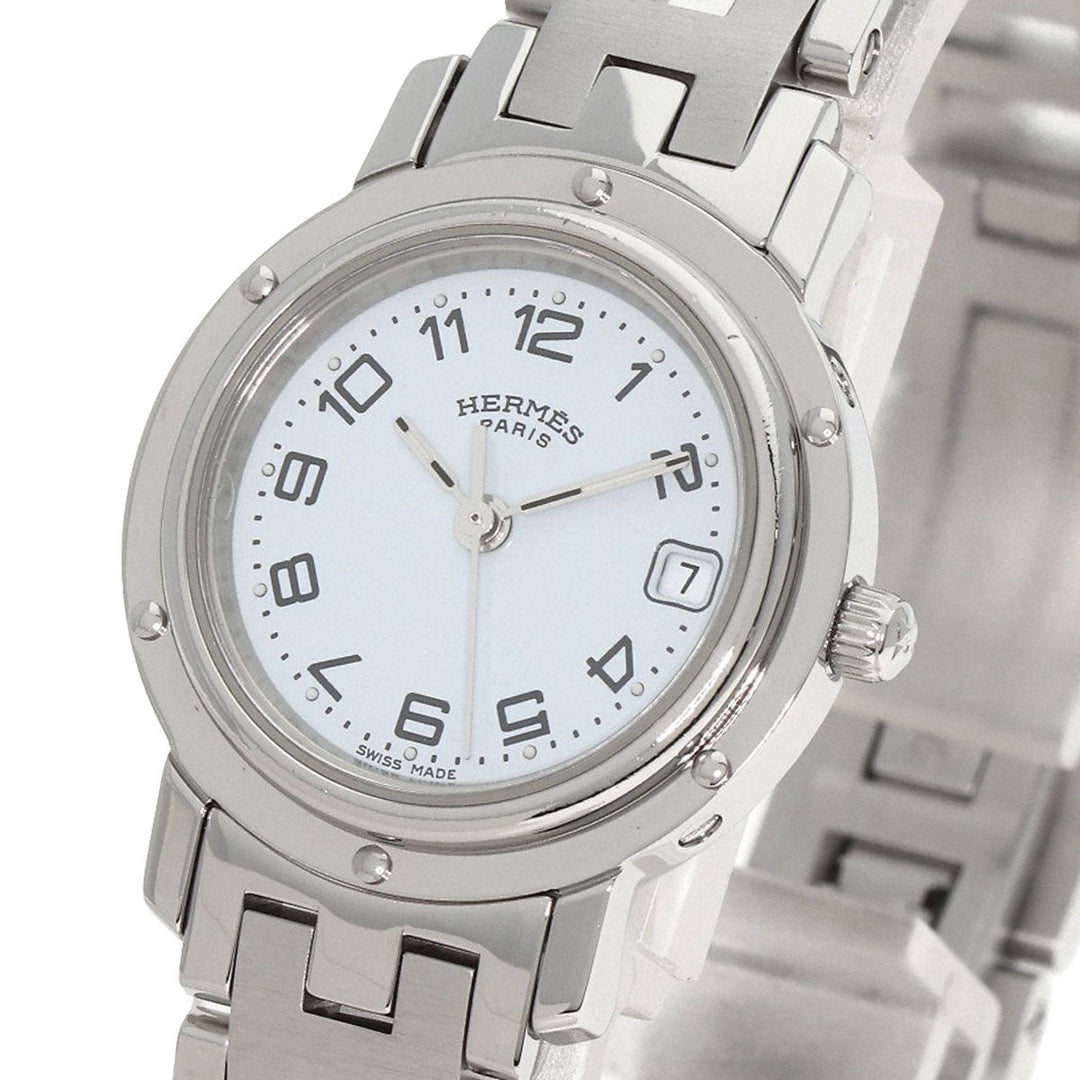 HERMES Watches Quartz CL4.210 Stainless Steel , Stainless Steel Silver Clipper white dial Women Used Authentic