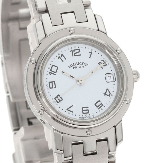 HERMES Watches Quartz CL4.210 Stainless Steel , Stainless Steel Silver Clipper white dial Women Used Authentic