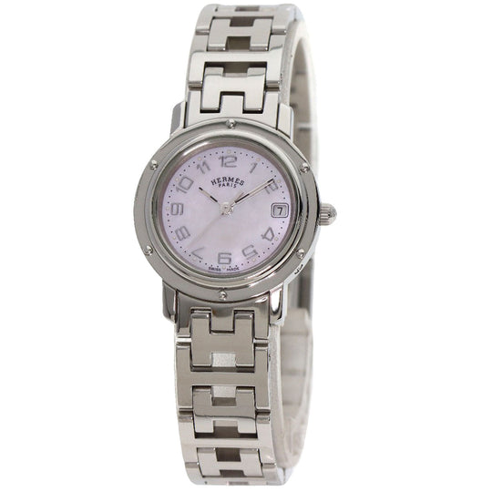 HERMES Watches Quartz CL4.210 Stainless Steel Silver Clipper Nacre new buckle Pink shell dial