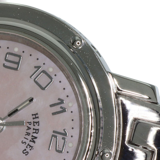 HERMES Watches Quartz CL4.210 Stainless Steel Silver Clipper Nacre new buckle Pink shell dial