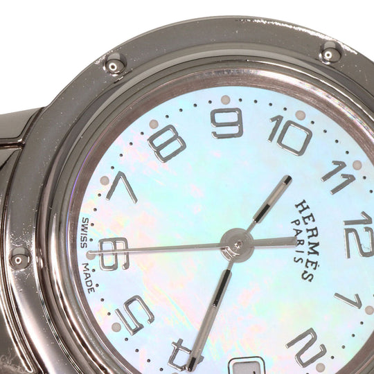 HERMES Watches Quartz CL4.210 Stainless Steel Silver Clipper Nacre new buckle Pink shell dial