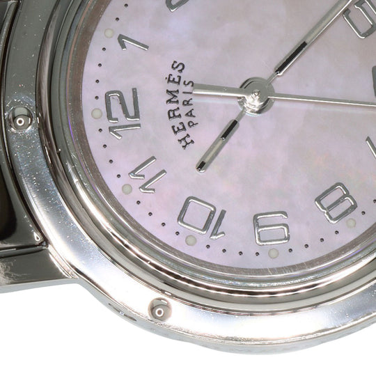 HERMES Watches Quartz CL4.210 Stainless Steel Silver Clipper Nacre new buckle Pink shell dial
