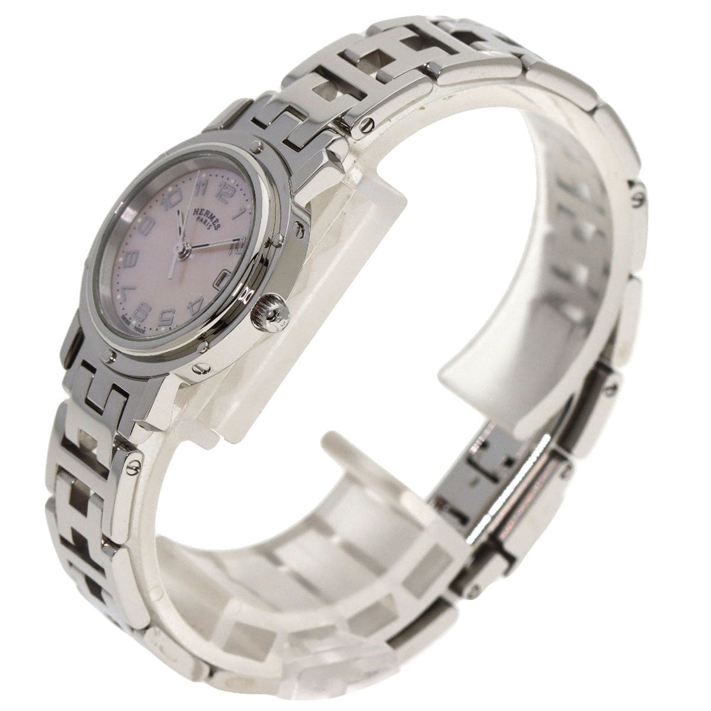 HERMES Watches Quartz CL4.210 Stainless Steel Silver Clipper Nacre new buckle Pink shell dial