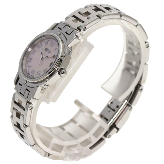 HERMES Watches Quartz CL4.210 Stainless Steel Silver Clipper Nacre new buckle Pink shell dial
