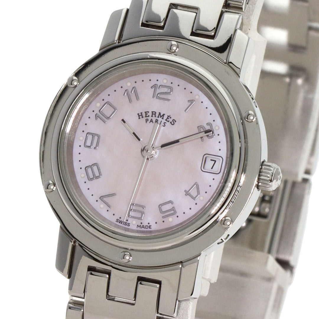 HERMES Watches Quartz CL4.210 Stainless Steel Silver Clipper Nacre new buckle Pink shell dial