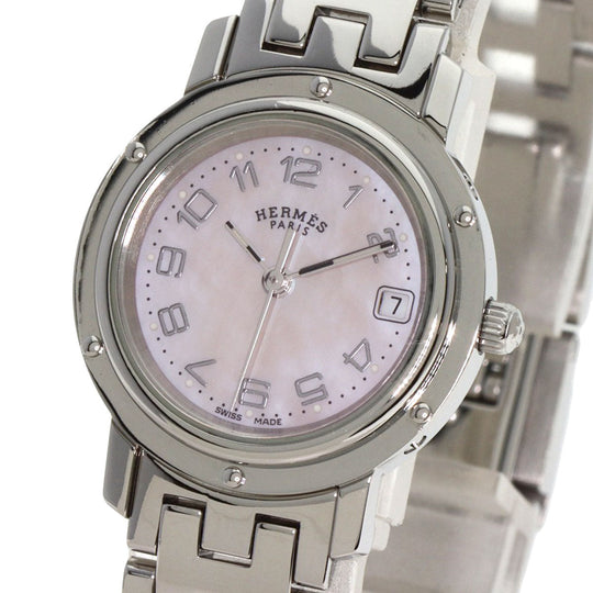 HERMES Watches Quartz CL4.210 Stainless Steel Silver Clipper Nacre new buckle Pink shell dial