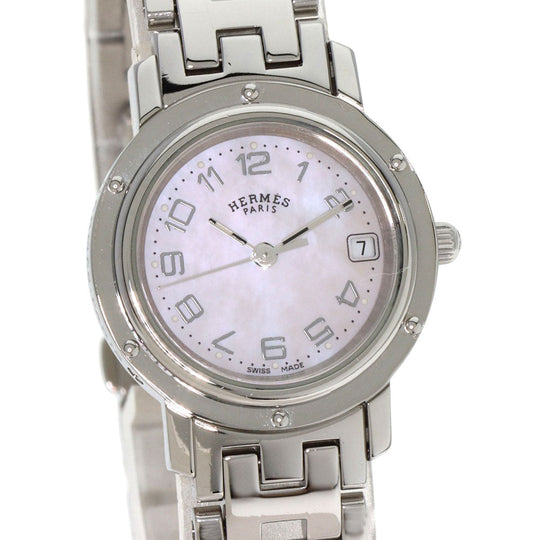 HERMES Watches Quartz CL4.210 Stainless Steel Silver Clipper Nacre new buckle Pink shell dial