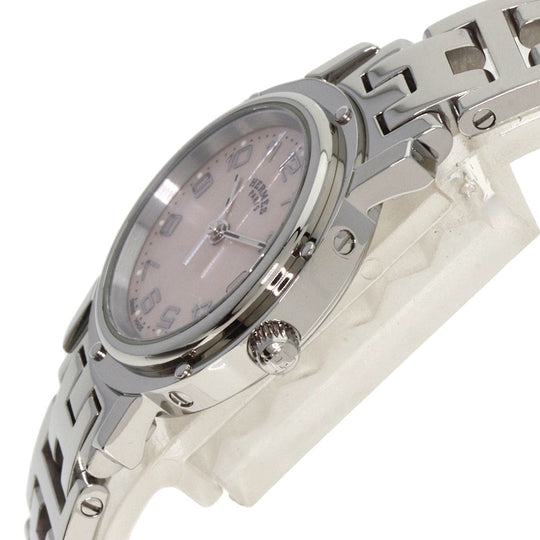HERMES Watches Quartz CL4.210 Stainless Steel Silver Clipper Nacre new buckle Pink shell dial