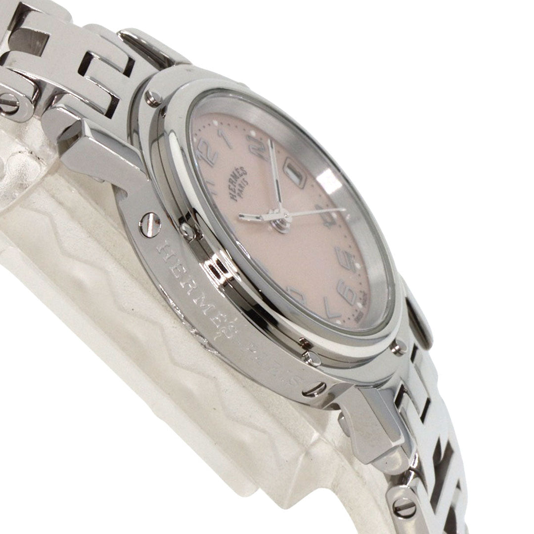 HERMES Watches Quartz CL4.210 Stainless Steel Silver Clipper Nacre new buckle Pink shell dial