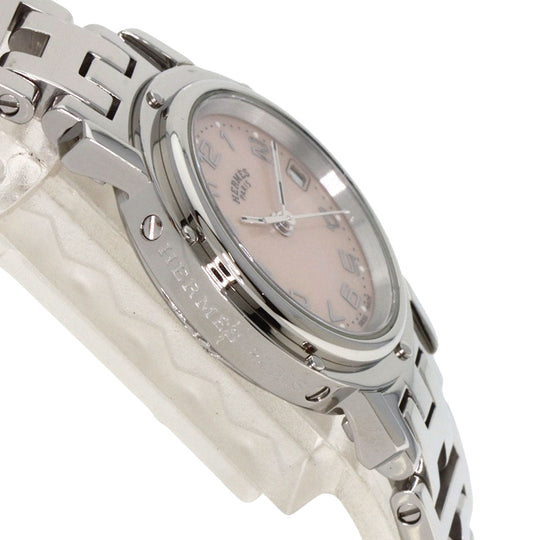 HERMES Watches Quartz CL4.210 Stainless Steel Silver Clipper Nacre new buckle Pink shell dial