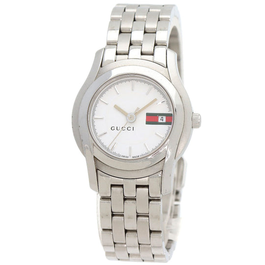 GUCCI Watches Quartz 5500L Stainless Steel , Stainless Steel Silver Round face white dial Women Used Authentic