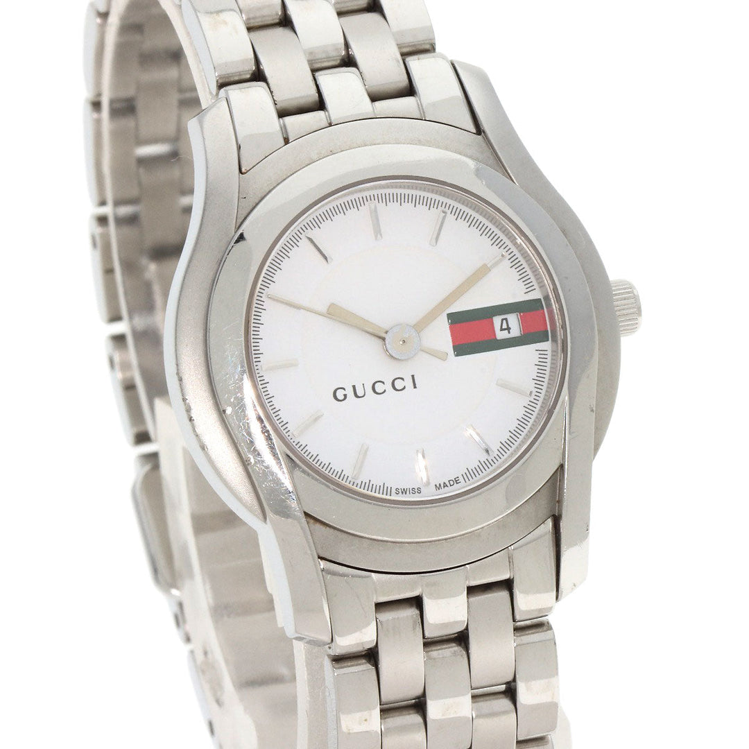 GUCCI Watches Quartz 5500L Stainless Steel , Stainless Steel Silver Round face white dial Women Used Authentic