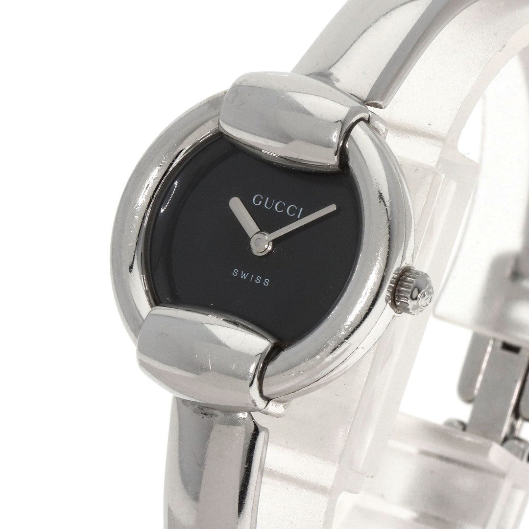 GUCCI Watches Quartz 1400L Stainless Steel , Stainless Steel Silver Round face black dial Women Used Authentic