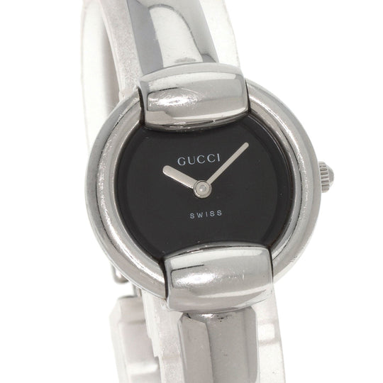 GUCCI Watches Quartz 1400L Stainless Steel , Stainless Steel Silver Round face black dial Women Used Authentic