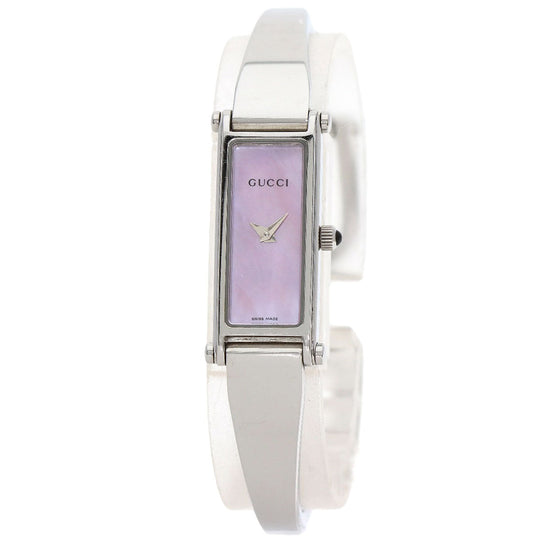 GUCCI Watches Quartz 1500L Stainless Steel , Stainless Steel Silver Square face Pink shell dial Women Used Authentic