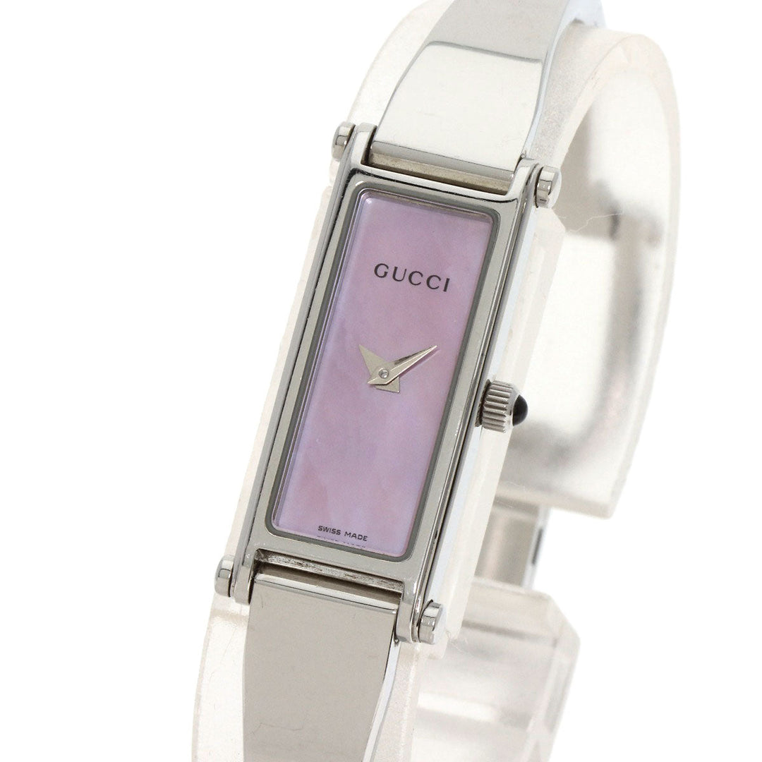 GUCCI Watches Quartz 1500L Stainless Steel , Stainless Steel Silver Square face Pink shell dial Women Used Authentic