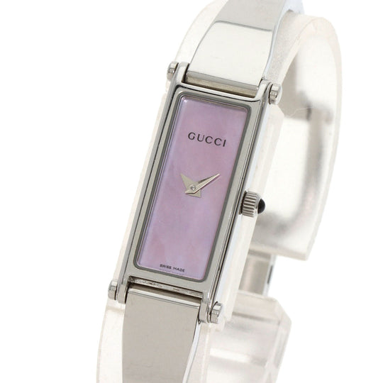 GUCCI Watches Quartz 1500L Stainless Steel , Stainless Steel Silver Square face Pink shell dial Women Used Authentic