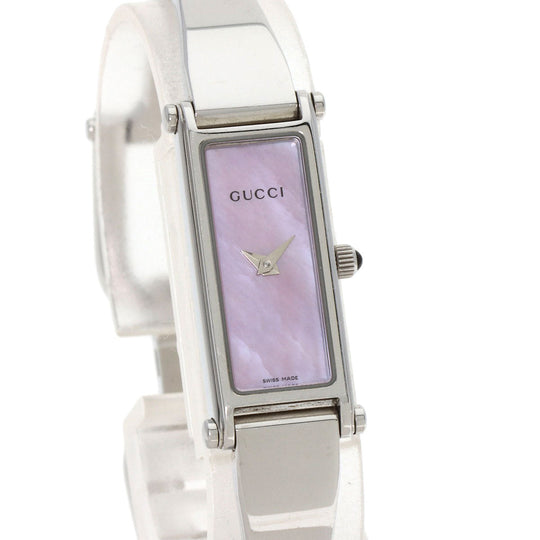 GUCCI Watches Quartz 1500L Stainless Steel , Stainless Steel Silver Square face Pink shell dial Women Used Authentic
