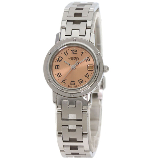 HERMES Watches Quartz CL4.210 Stainless Steel , Stainless Steel Silver Clipper Orange dial Women Used Authentic