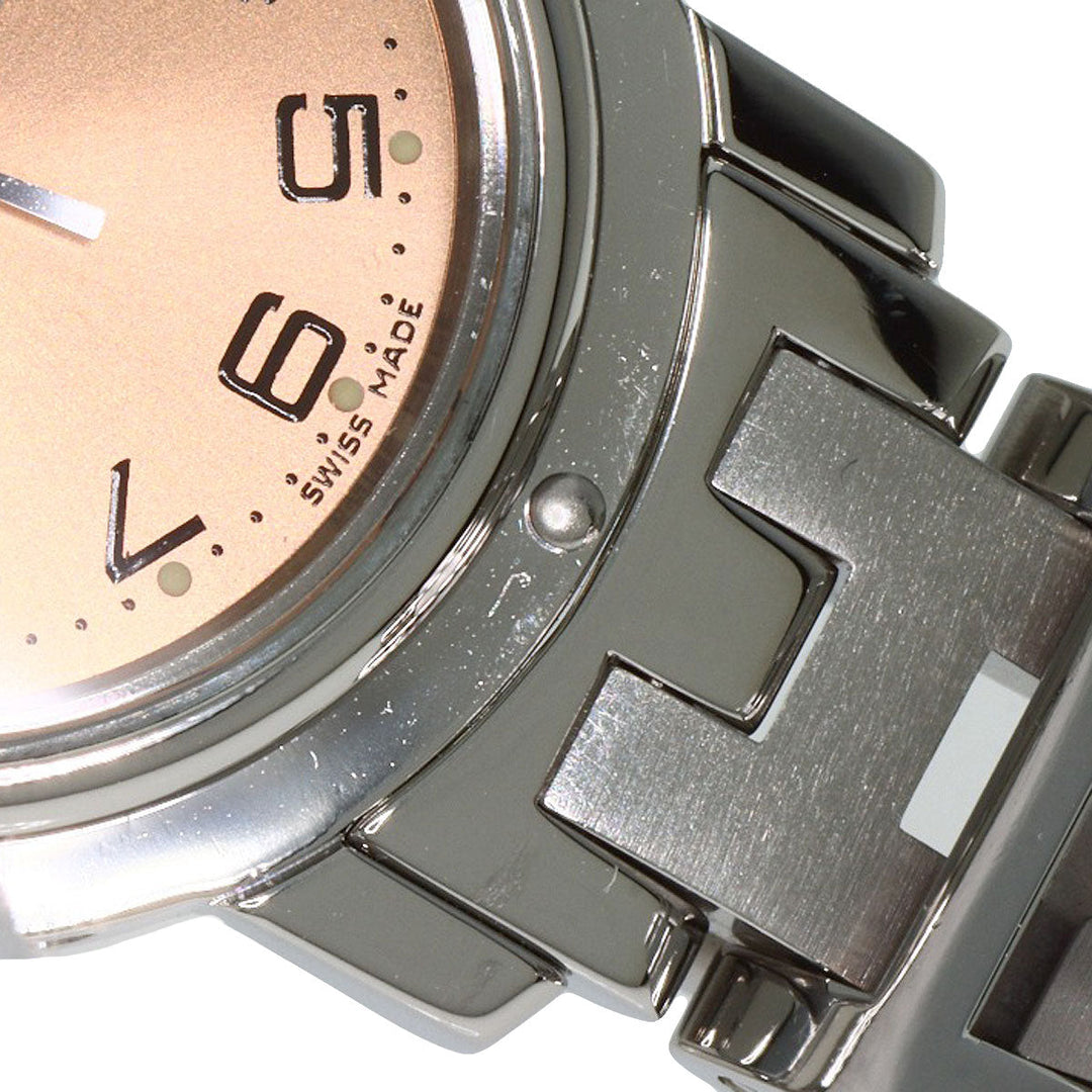 HERMES Watches Quartz CL4.210 Stainless Steel , Stainless Steel Silver Clipper Orange dial Women Used Authentic