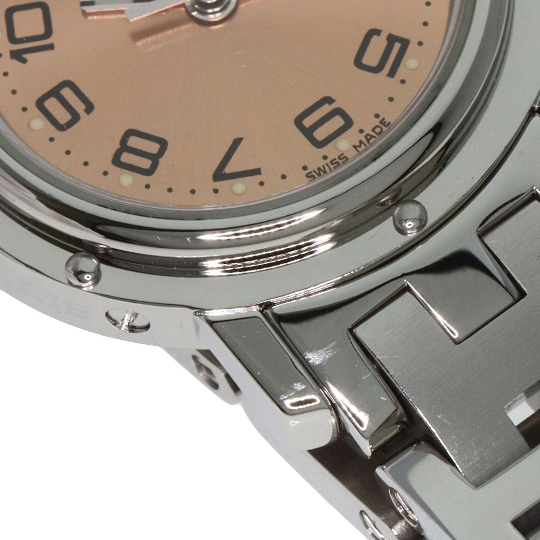 HERMES Watches Quartz CL4.210 Stainless Steel , Stainless Steel Silver Clipper Orange dial Women Used Authentic
