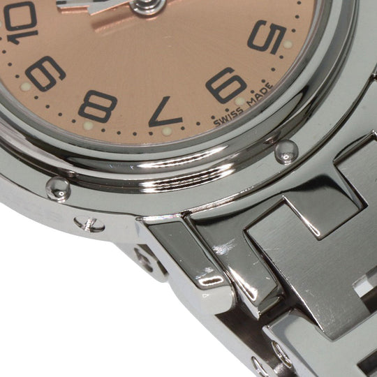 HERMES Watches Quartz CL4.210 Stainless Steel , Stainless Steel Silver Clipper Orange dial Women Used Authentic